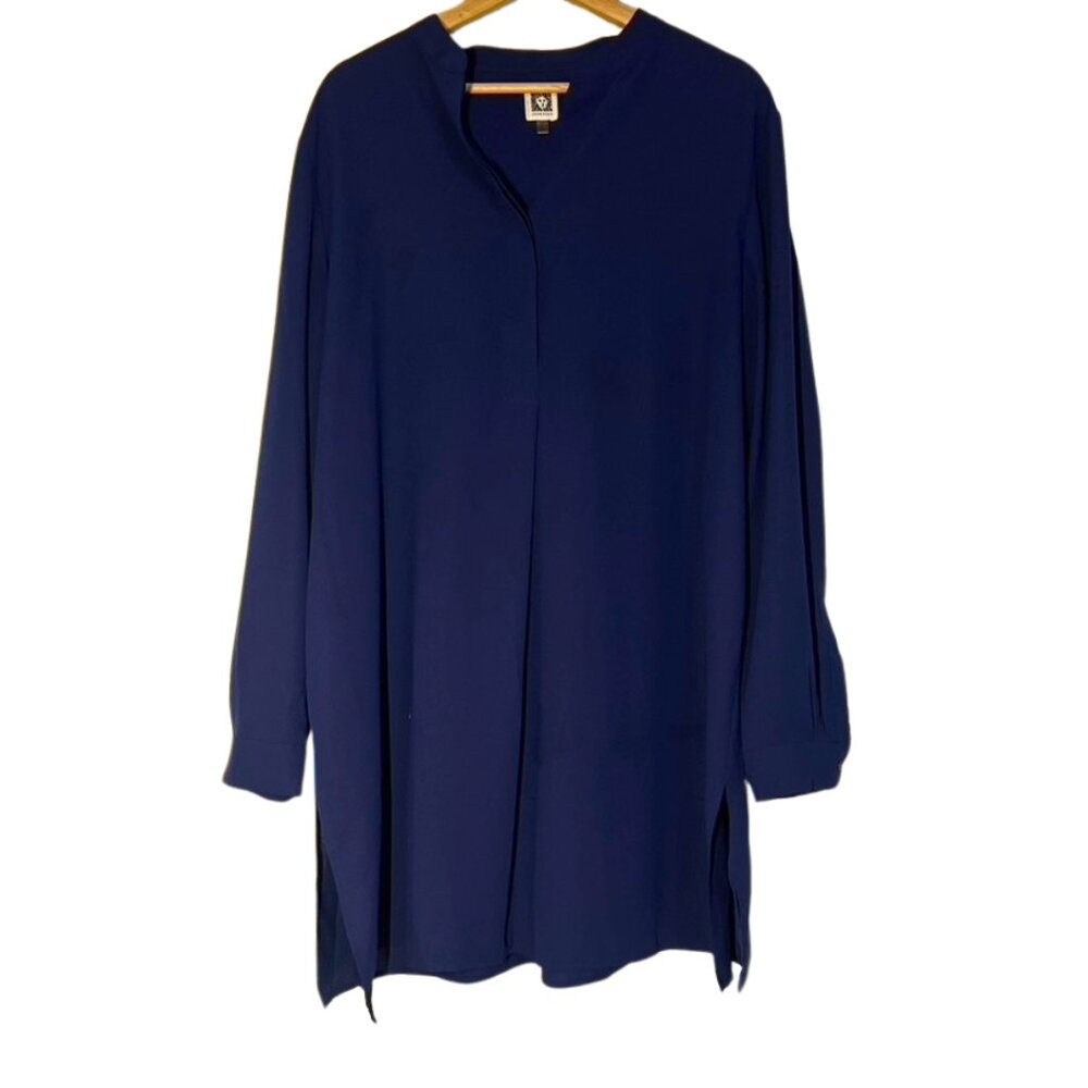 Anne Klein Womens Henley Tunic Blue Long Length Size XL